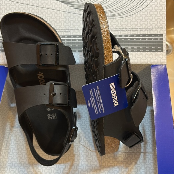 New In Box Birkenstock Milano Vegan Birko-Flor On Triples Black 8/39 Med/Narrow - Picture 10 of 16